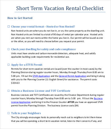 short term vacation rental checklist template