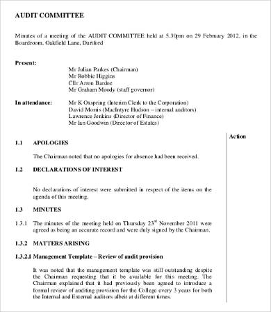 audit committee minutes template