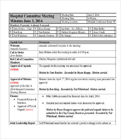 hospital committee meeting minutes template