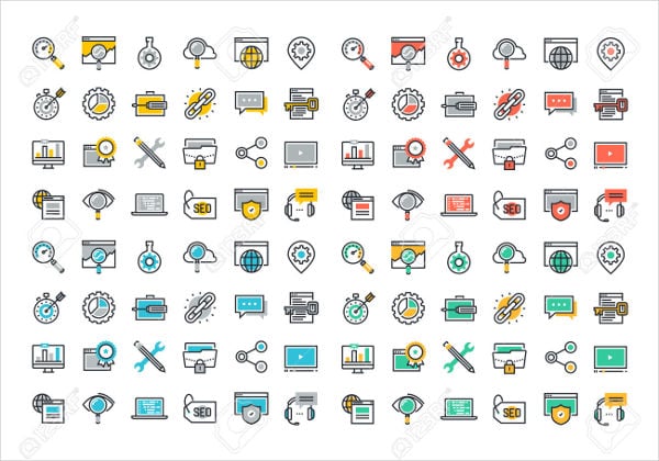 flat line colorful icons collection
