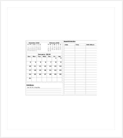 month appointment calendar template min1