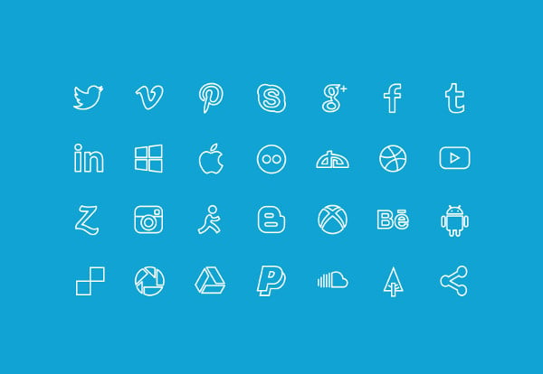 20 outline social icons