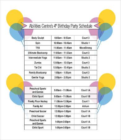 13  Party Schedule Templates in Word Google Docs Google Sheets