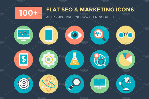 100 SEO and Marketing Flat Icons - Design Cuts