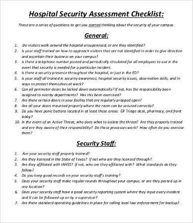 hospital security assessment template