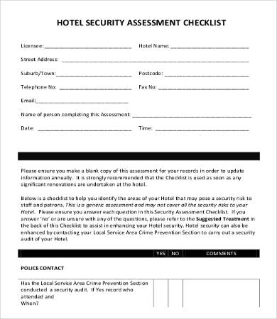 hotel security assessment template
