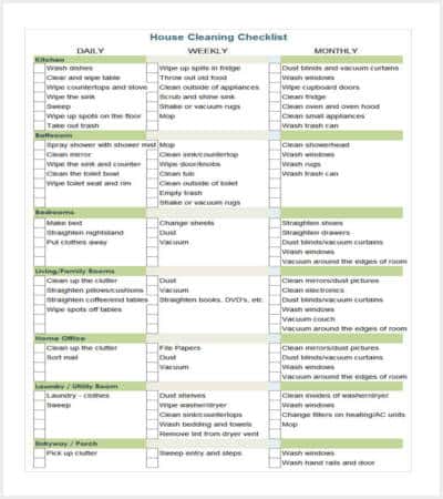 house cleaning check list schedule template min