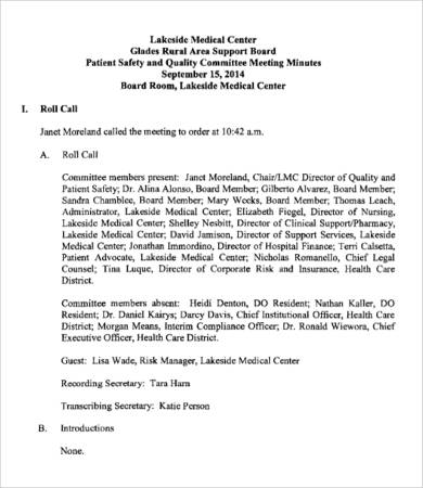 patient safety committee meeting minutes template
