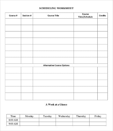 student class schedule template
