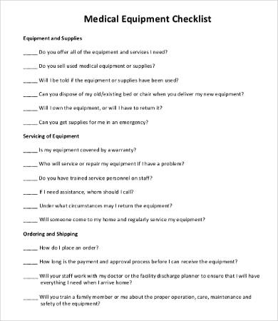 medical equipment checklist template