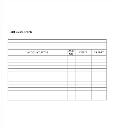 Blank Trial Balance Sheet