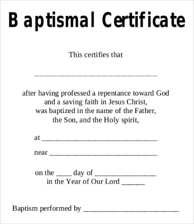 blank baptism certificate sample