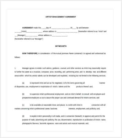 free download artist management contract word template min