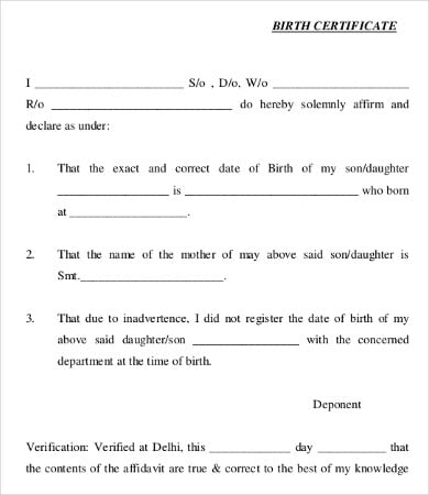 blank birth certificate sample