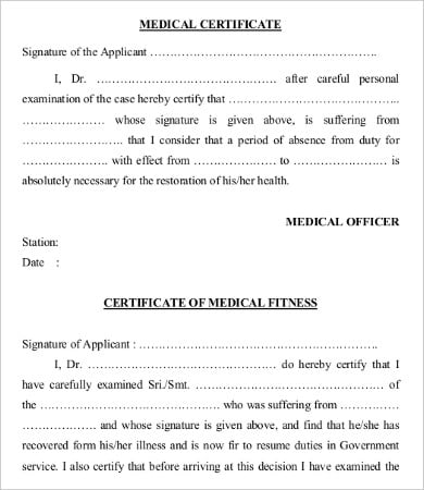 blank medical certificate