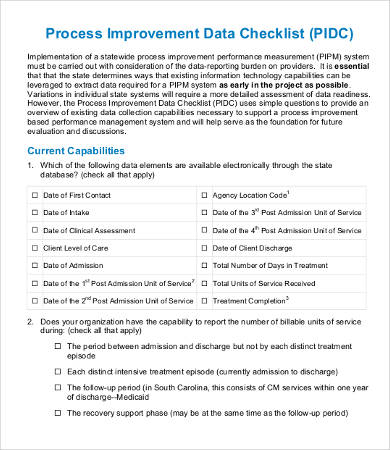 process improvement checklist template