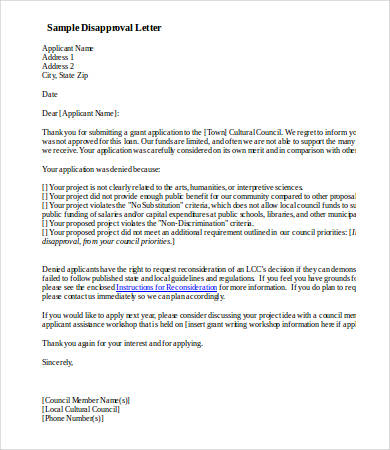 disapproved loan application letter
