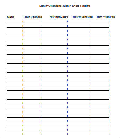 monthly attendance sign in sheet template
