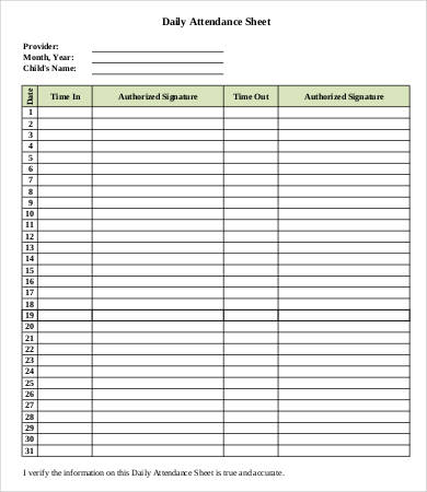 daily attendance sign in sheet template