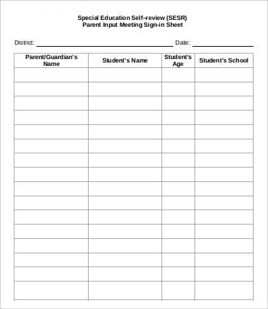 parent input meeting sign in sheet