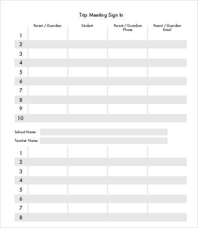 trip meeting sign in sheet template