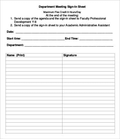department meeting sign in sheet