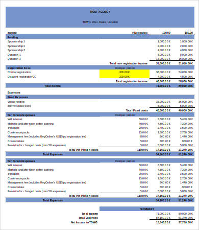 business conference budget template