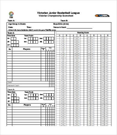 Basketball Score Sheet - 12+ Free PDF Documents Download