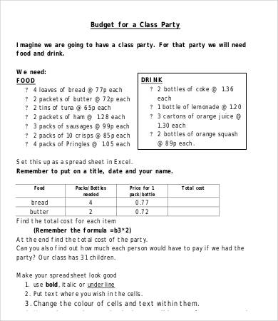 class party budget template