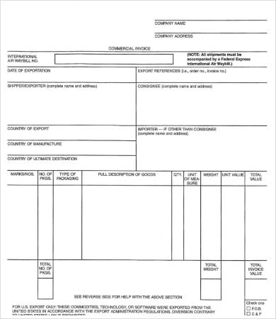 fedex commercial invoice blank