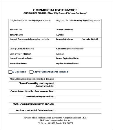 commercial lease invoice template
