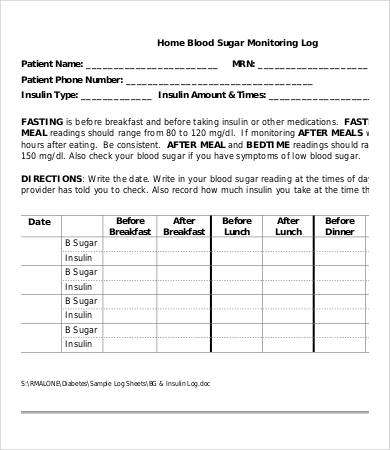 monitoring blood sugar log