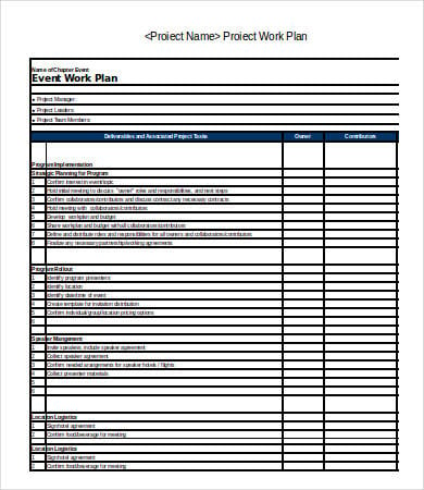 sample event work plan template excel