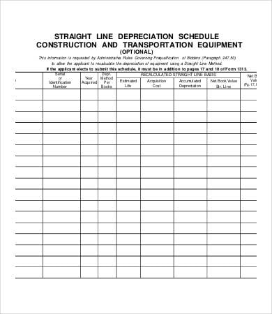 straight line depreciation schedule template