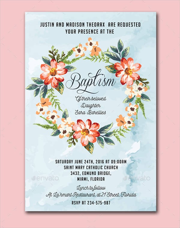 watercolor floral baptism invitation