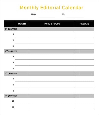 monthly content calendar template