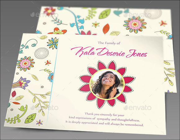 floral funeral thank you card