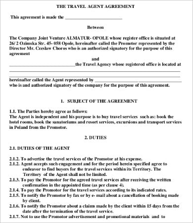 travel-agent-agreement-template