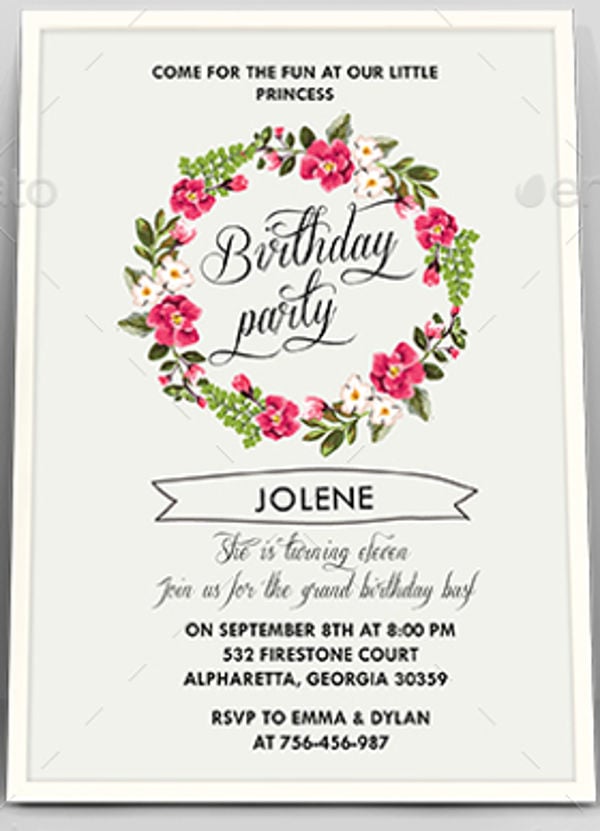 floral birthday invitation template