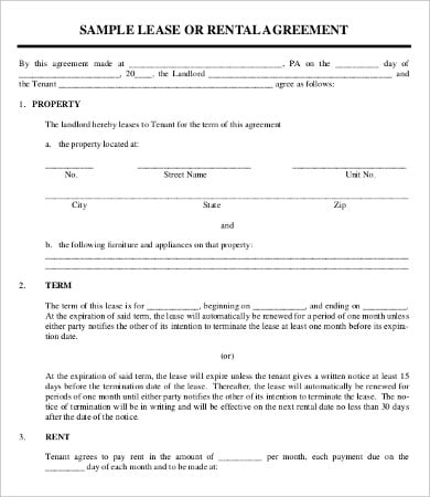 free private lease agreement template