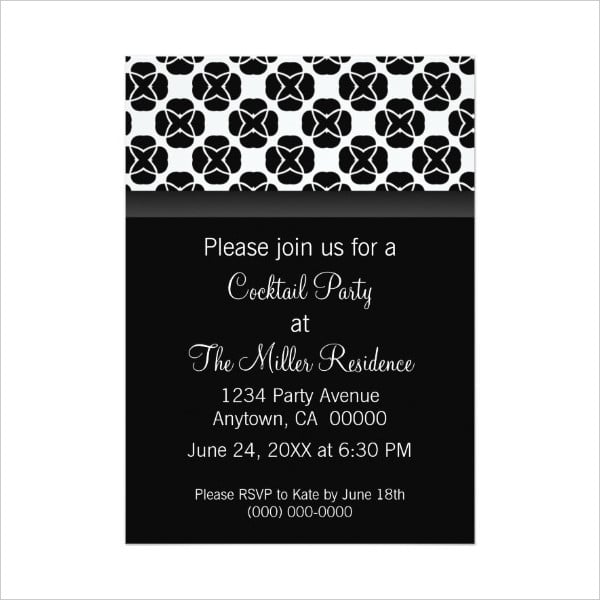 black and white cocktail party invitation