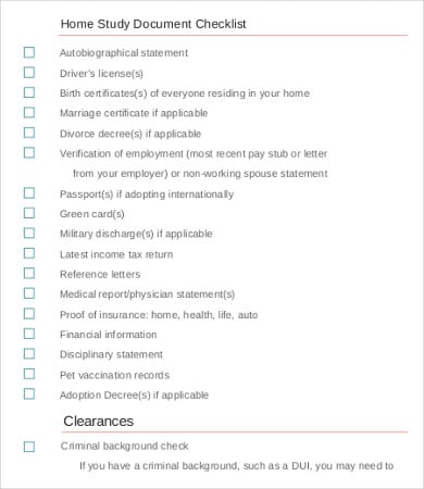 home study checklist template