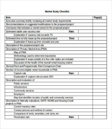 market study checklist template
