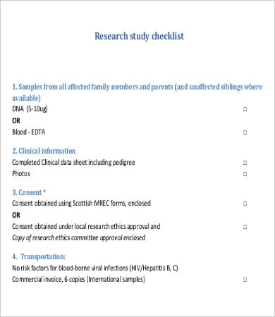 research study checklist template