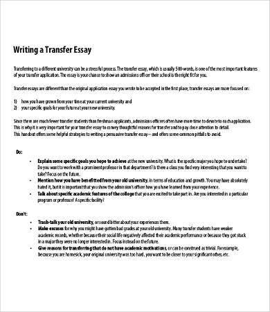 sample transfer college essay