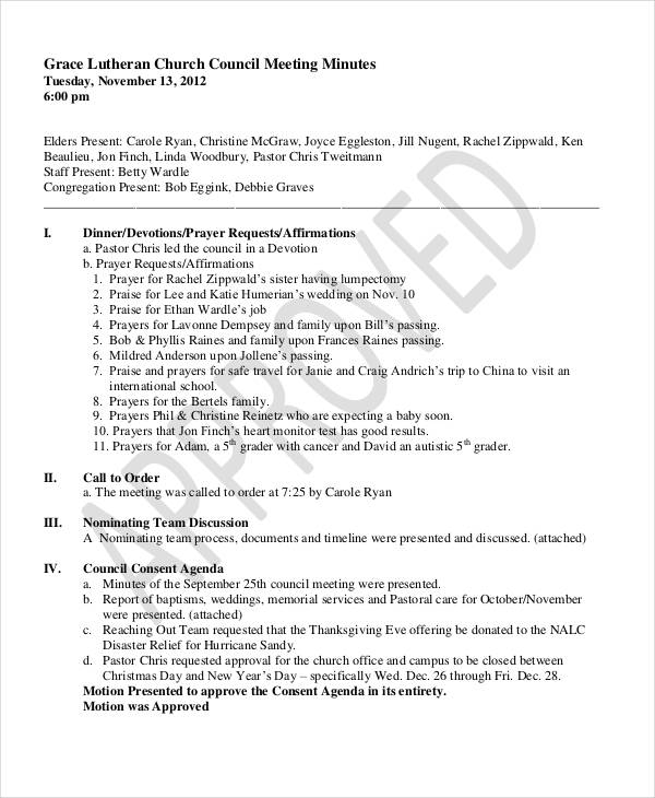 11 Church Meeting Minutes Templates Word Apple Pages Google Docs