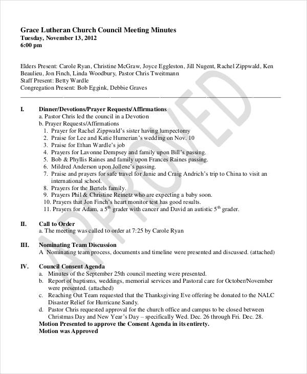 11  Church Meeting Minutes Templates Word Apple Pages Google Docs