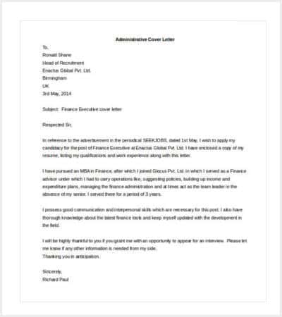 administrative cover letter template editable min