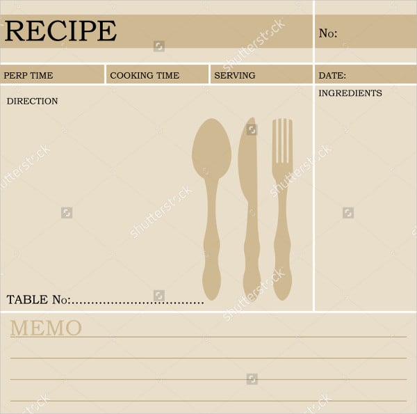 restaurant recipe card template