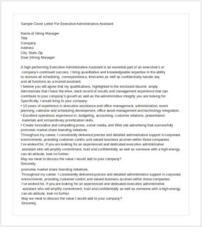 sample cover letter for executive administrative assistant min